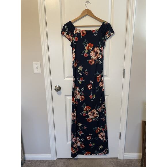 Mother Bee Women's Maternity Maxi Dress Stretchy Floral Size M Garden Photo Navy - Picture 3 of 8